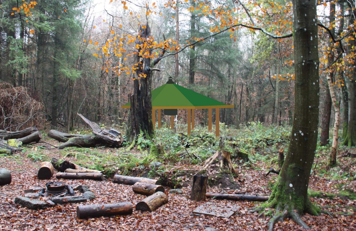 Very ropey computer generated image of shelter taken from Scout's firepit, looking NE